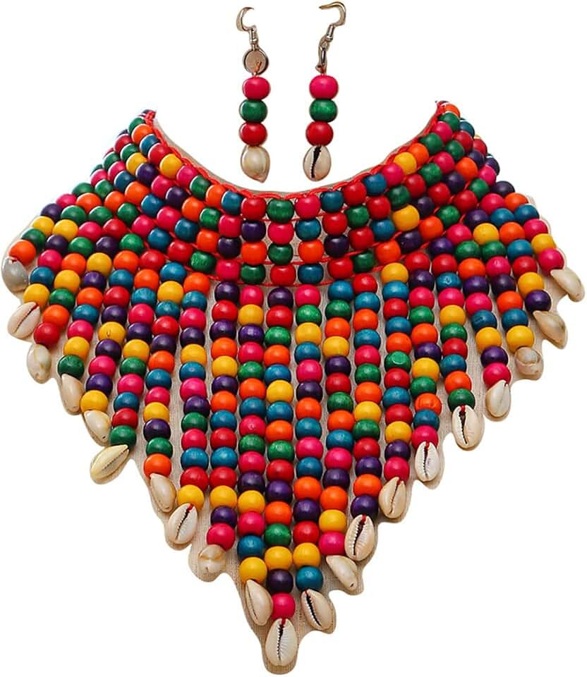 Wooden Beaded Seed Necklace and Earrings Set for Women