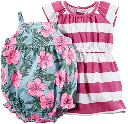 Baby Girls' 2-Pack Floral and Stripe Sunsuits, NB