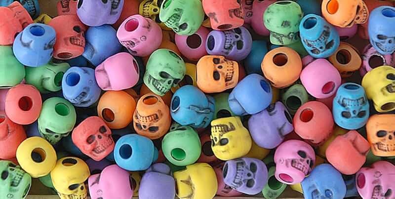 Antiqued Circus Multi Skull Beads 11x9mm, 1/4 lb