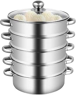 Five-tier stainless steel food steamer, 26cm diameter
