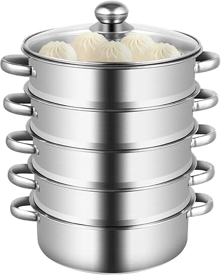 Five-tier stainless steel food steamer, 26cm diameter