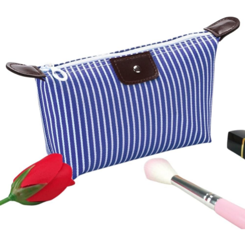 MODAIO-Waterproof Striped Dumpling Makeup Large Foldable Cosmetic Travel Bag (Blue)