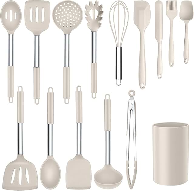 15-Piece Silicone Kitchen Utensils Set with Holder