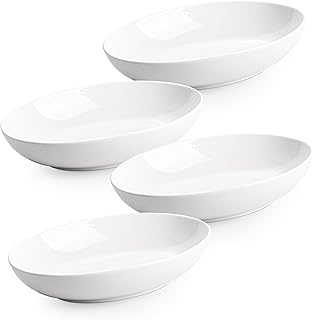 Set of 4 8.6" White Ceramic Oval Serving Bowls
