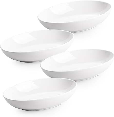 Set of 4 8.6" White Ceramic Oval Serving Bowls