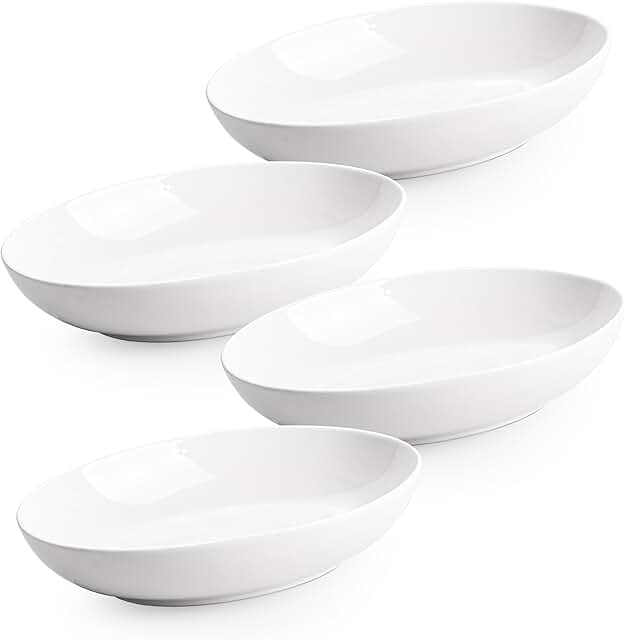 Set of 4 8.6" White Ceramic Oval Serving Bowls