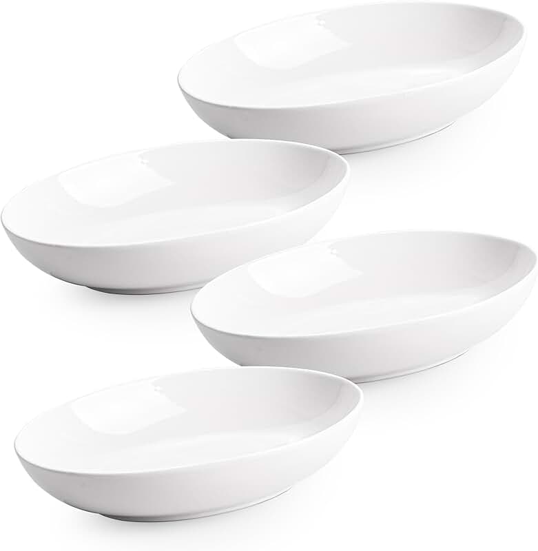 Set of 4 8.6" White Ceramic Oval Serving Bowls