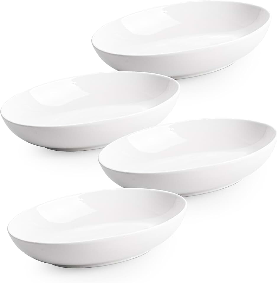 Set of 4 8.6" White Ceramic Oval Serving Bowls