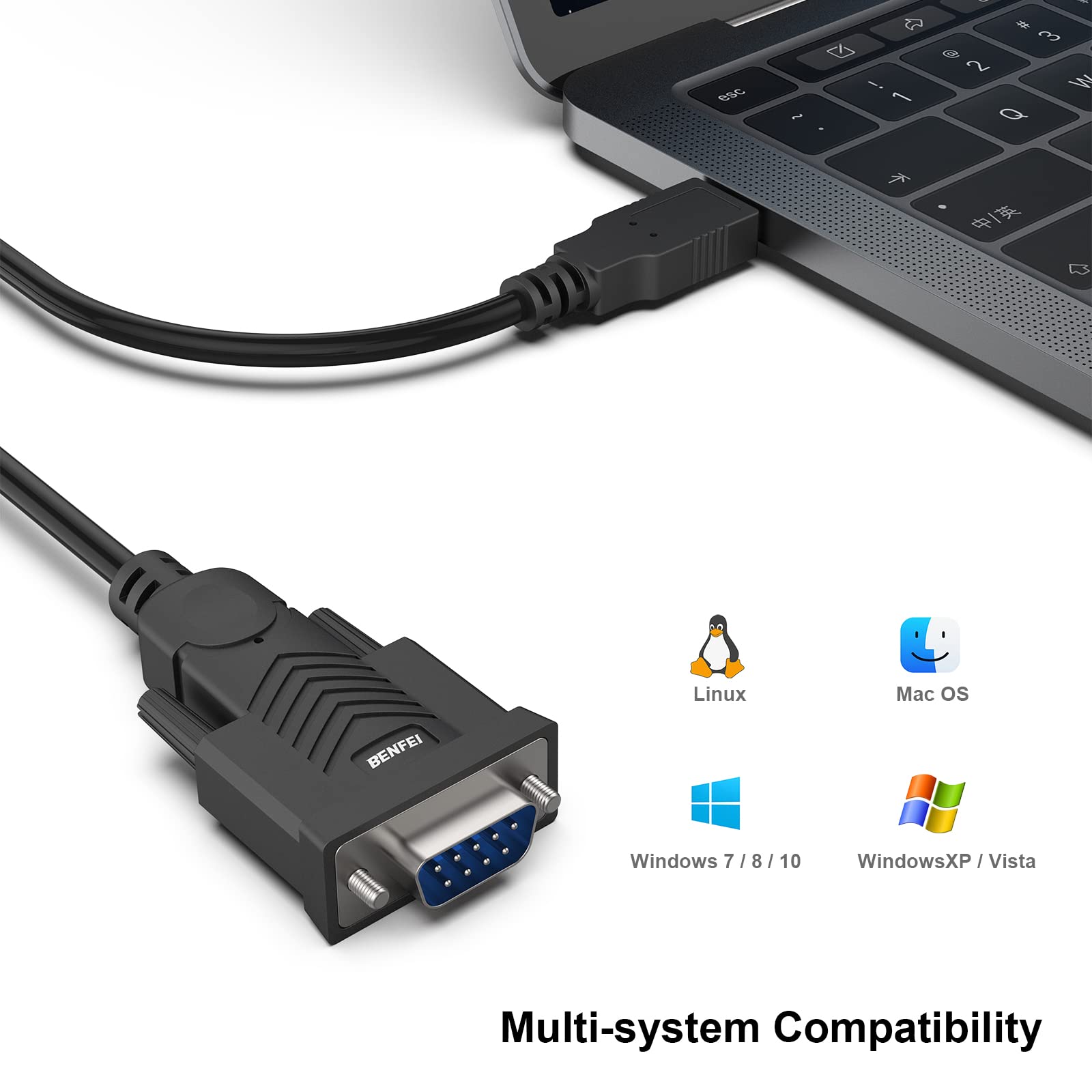 USB to Serial Adapter, USB to RS-232 Male (9-pin) DB9 Serial Cable, Prolific Chipset, Windows 10/8.1/8/7, Mac OS X 10.6 and Above, 1.8M