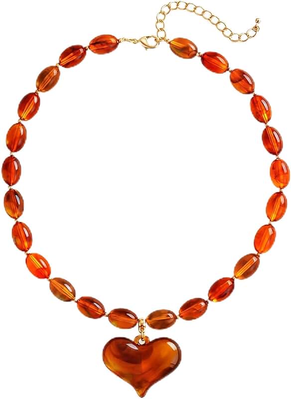 Chunky Beaded Heart Pendant Choker Necklace for Women