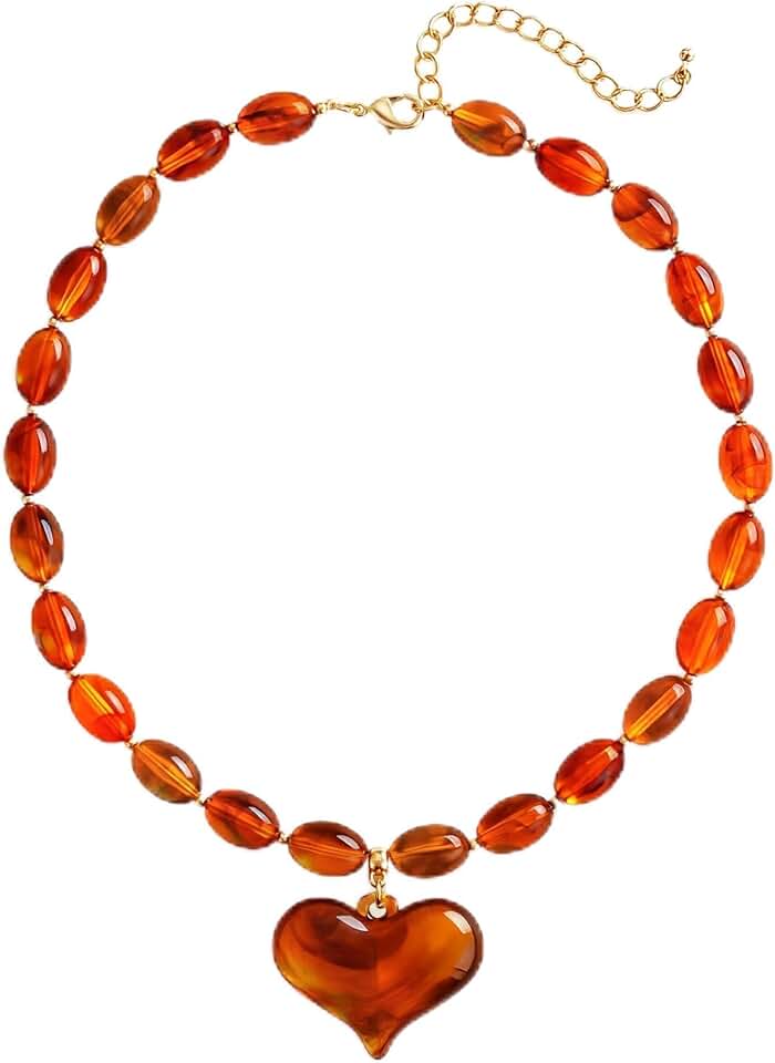 Chunky Beaded Heart Pendant Choker Necklace for Women