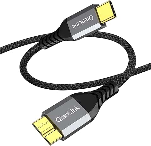 10Gbps Micro B to USB C Hard Drive Cable, 1.6ft