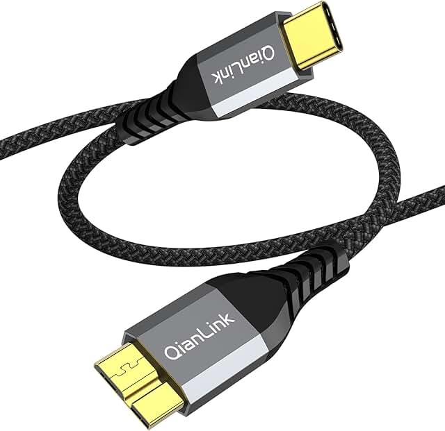 10Gbps Micro B to USB C Hard Drive Cable, 1.6ft