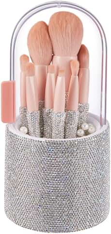 8-Piece Luxurious Professional Makeup Brush Set with Diamond Holder