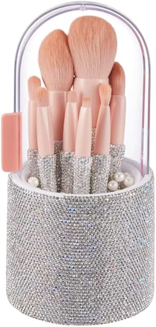 8-Piece Luxurious Professional Makeup Brush Set with Diamond Holder