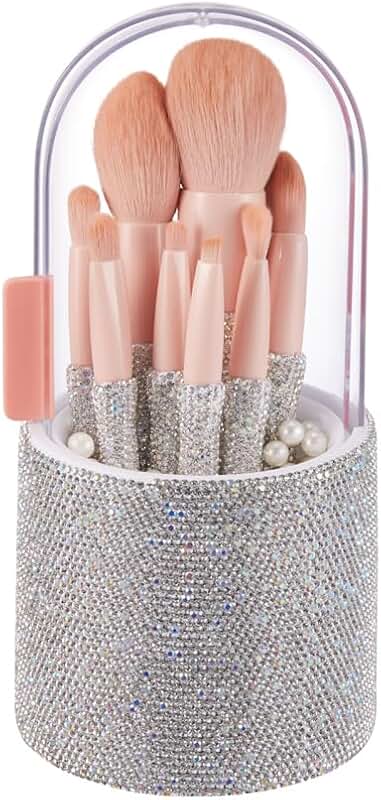8-Piece Luxurious Professional Makeup Brush Set with Diamond Holder