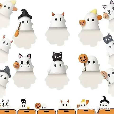Set of 6 Halloween Ghost and Pumpkin Phone Toppers