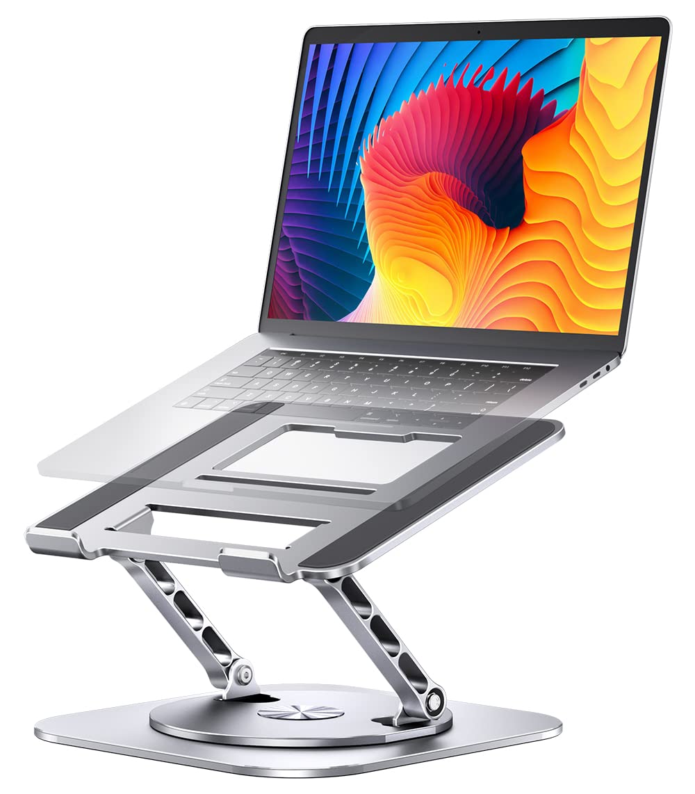 Adjustable Laptop Stand with 360 Rotating Base, Computer Stand for Laptop Ergonimic Foldable Laptop Riser for Desk Compatible with MacBook Pro/Air Notebook up to 16 Inches, Silver