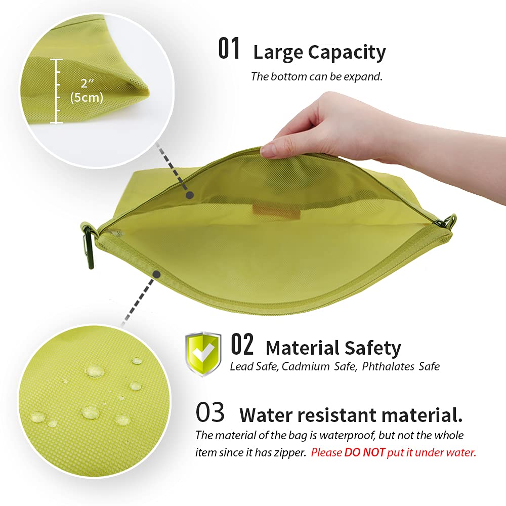 Small green water-resistant mesh zipper pouch for storage and travel