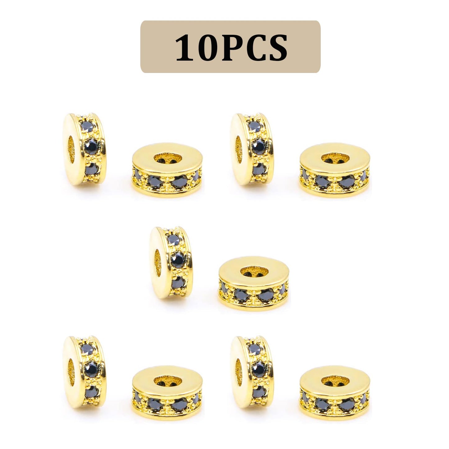 10 Pieces Gold and Black Zircon Spacer Beads for DIY Jewelry