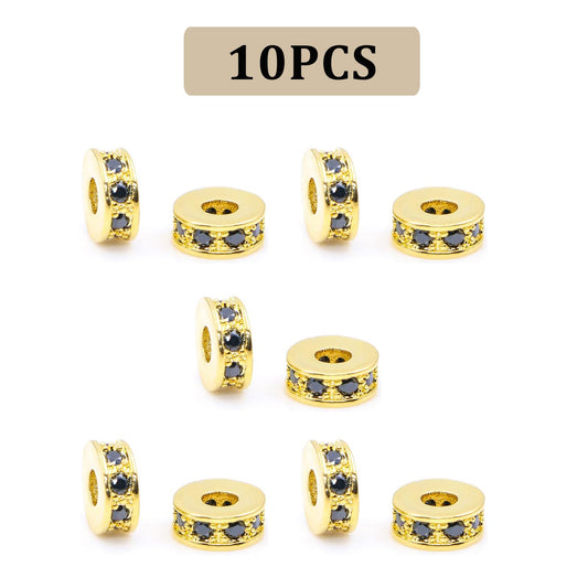 10 Pieces Gold and Black Zircon Spacer Beads for DIY Jewelry
