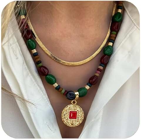 Two Beaded Boho Layered Necklace for Women