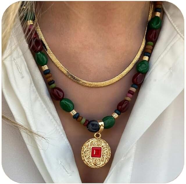 Two Beaded Boho Layered Necklace for Women