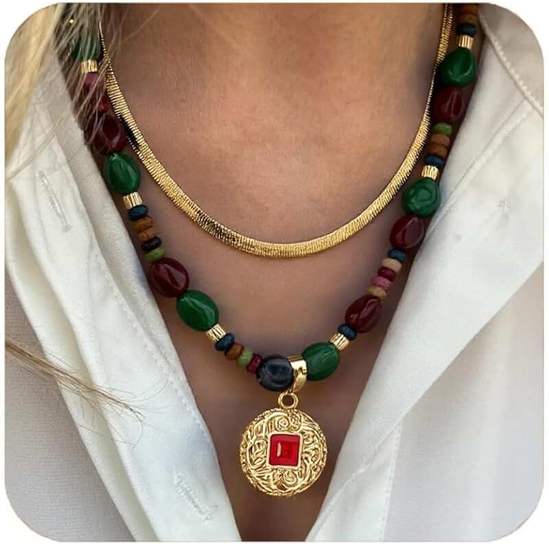 Two Beaded Boho Layered Necklace for Women