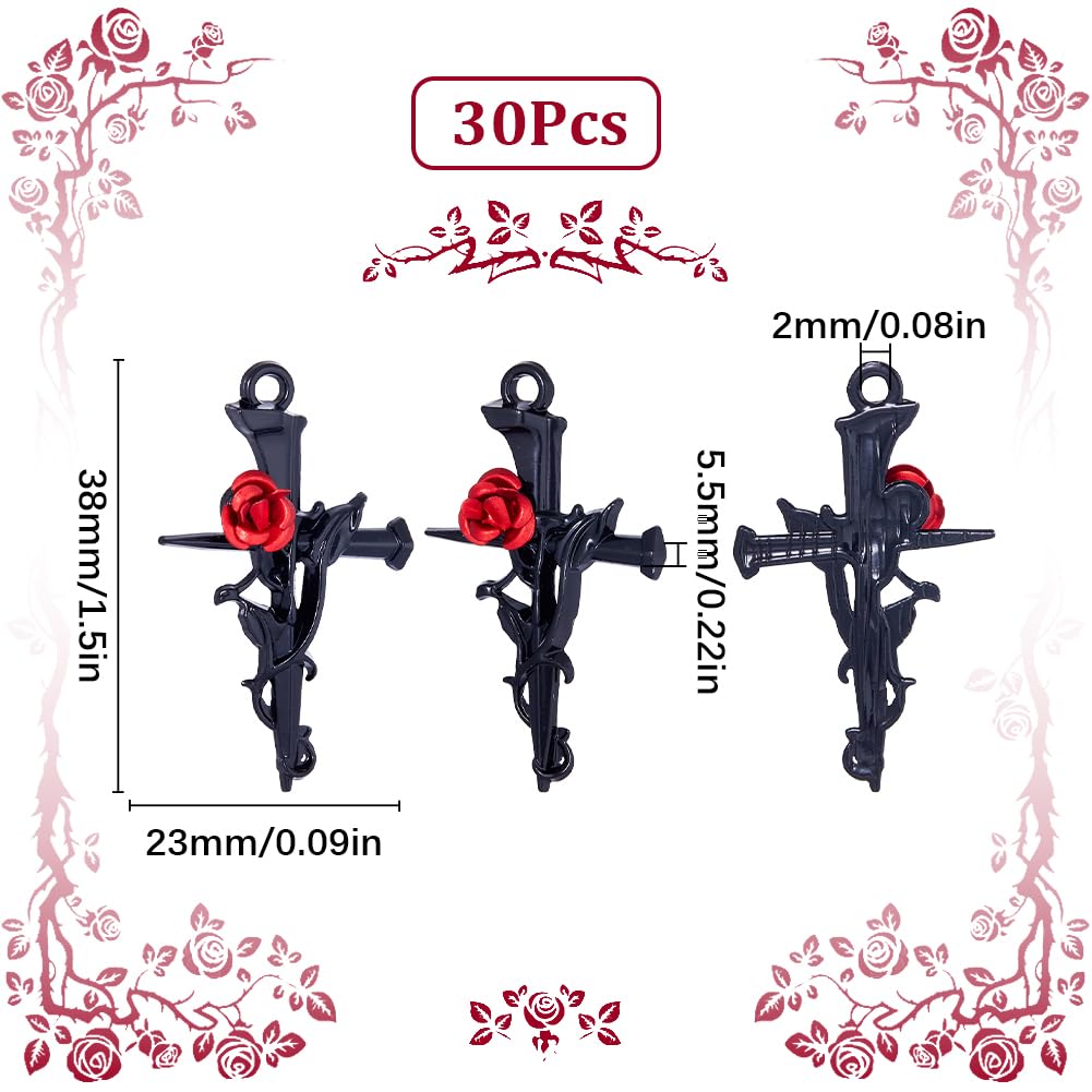 Gothic Style Rose Cross Charms for Jewelry Making