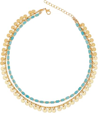 Double Layer Boho Necklace with Turquoise Beads