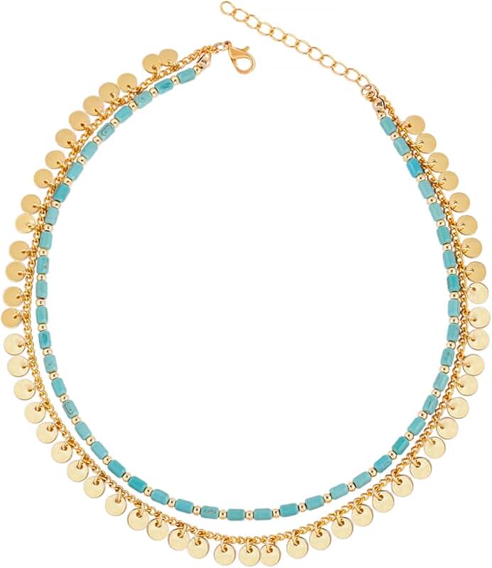 Double Layer Boho Necklace with Turquoise Beads