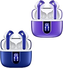 Ocean Blue and Purple True Wireless Earbuds with Charging Case