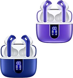 Ocean Blue and Purple True Wireless Earbuds with Charging Case