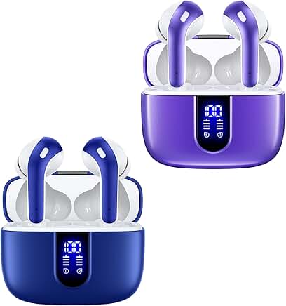 Ocean Blue and Purple True Wireless Earbuds with Charging Case