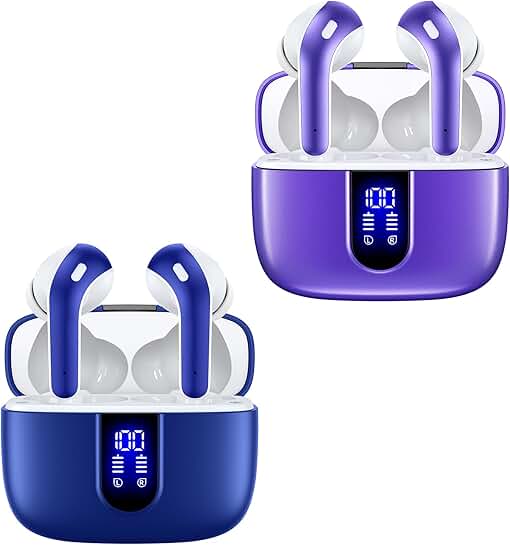 Ocean Blue and Purple True Wireless Earbuds with Charging Case