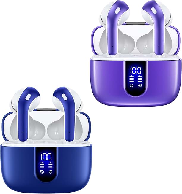 Ocean Blue and Purple True Wireless Earbuds with Charging Case