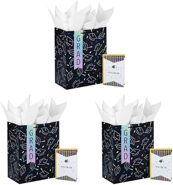 Large 13-inch Graduation Gift Bag with Card and Tissue (Set of 3)