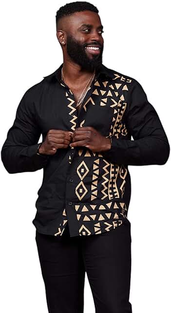 Men's African Button-Up Shirt in Regular and Plus Sizes