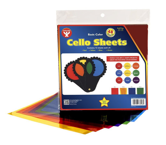 48 Pack Arts & Crafts Cello Sheets 12x12 Inches 4 Colors