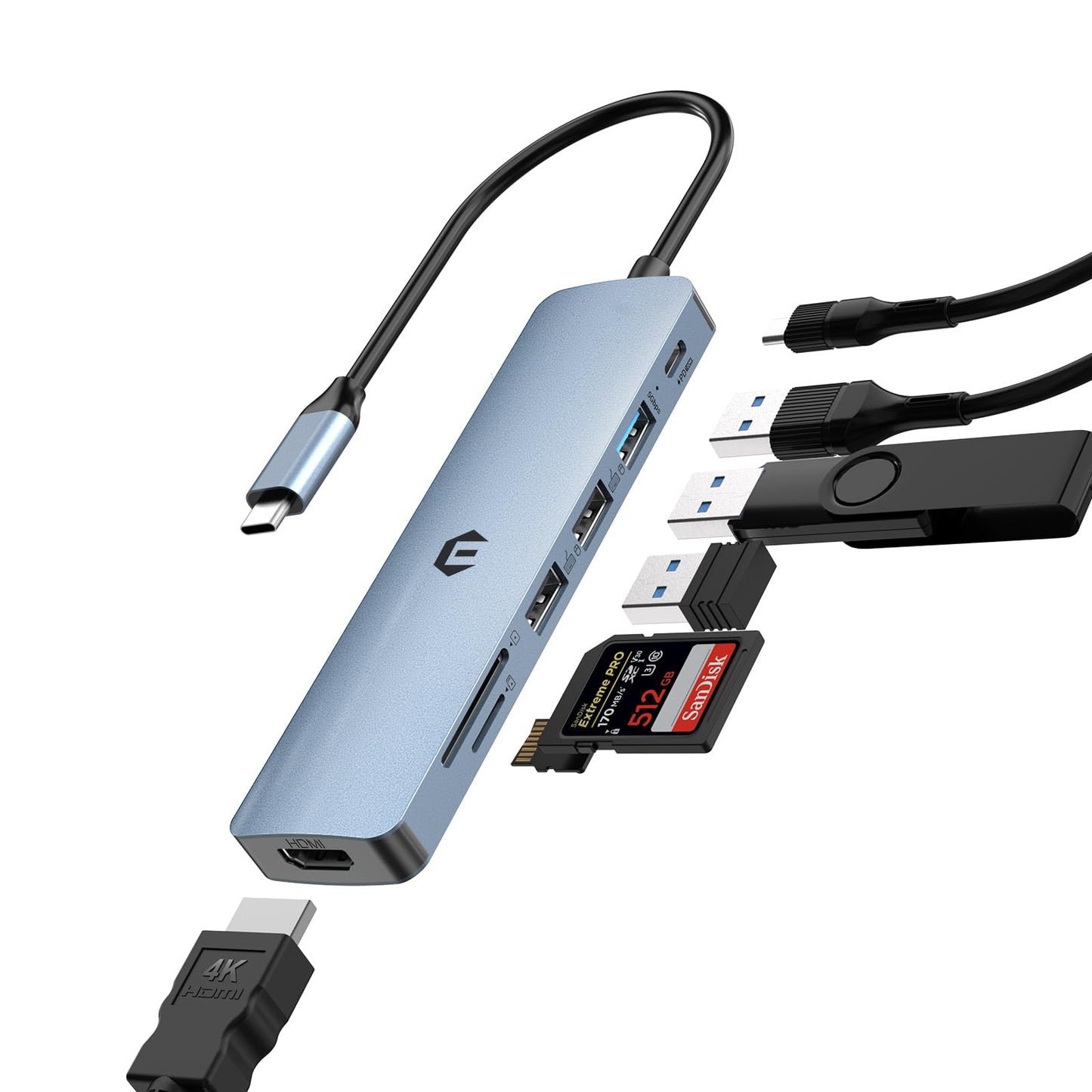 7-in-1 USB C Hub with HDMI, USB, and Card Reader