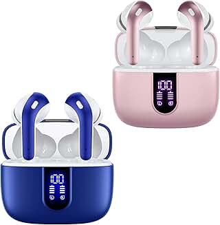 Pink and Blue True Wireless Earbuds with Charging Case