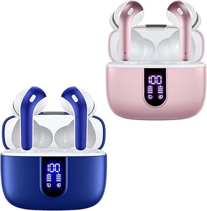 Pink and Blue True Wireless Earbuds with Charging Case