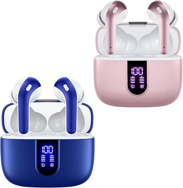Pink and Blue True Wireless Earbuds with Charging Case