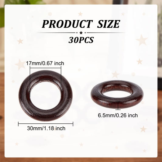 30 Pcs Wooden Rings Coconut Brown 1 Inch