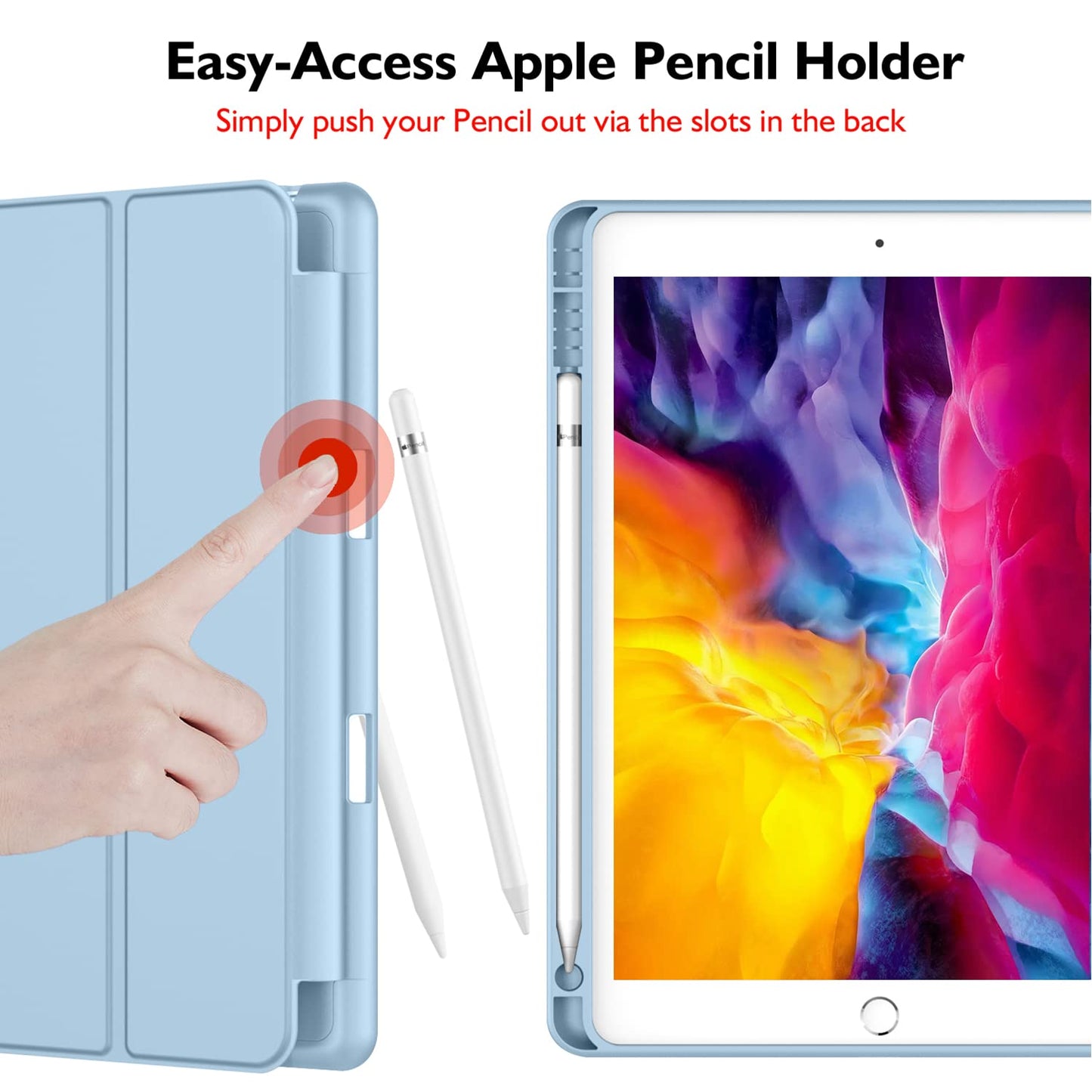 iPad 9.7 Case (2018/2017 Model, 6th/5th Generation), Smart Cover with Pencil Holder and Soft Baby Silicone Back and Full Body Protection, Auto Wake/Sleep Cover (Sky Blue)