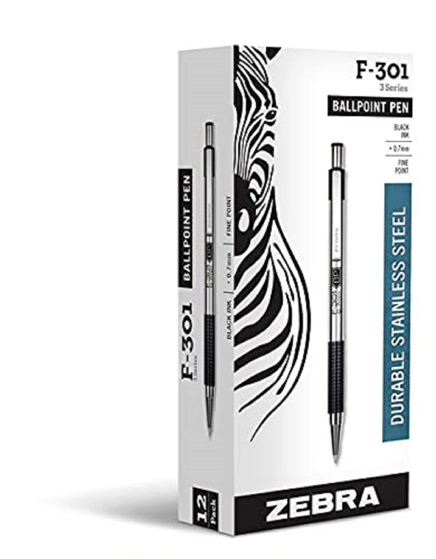 Black 1.0mm Stainless Steel Ballpoint Pen, Pack of 12