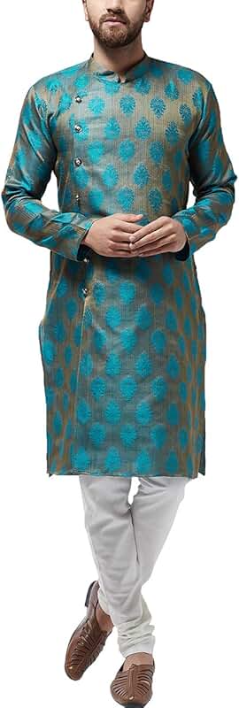 Men's Jacquard Silk Kurta and Churidar Set