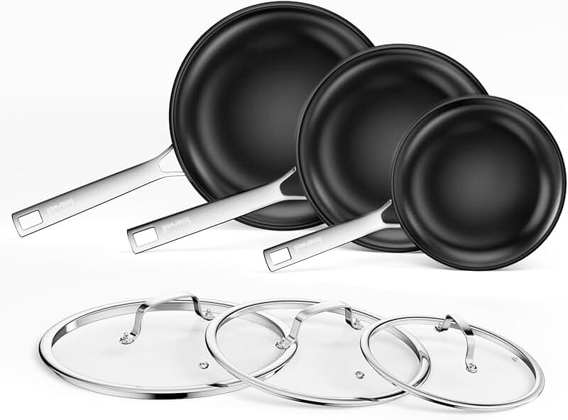Nonstick Ceramic Frying Pan Set with Glass Lids