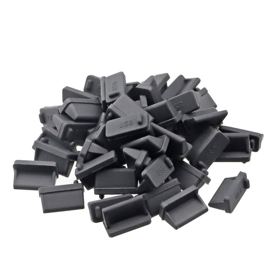 Set of 20 Black Silicone USB Port Covers