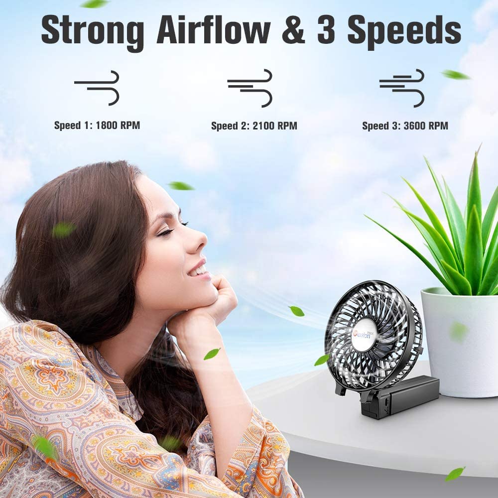 Mini Handheld Fan, USB Desk Fan, Small Personal Portable Table Fan with USB Rechargeable Battery Operated Cooling Folding Electric Fan for Travel Office Room Household Black